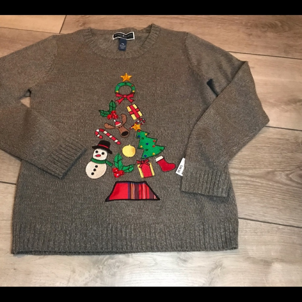 Karen Scott Women's Christmas Tree Pullover Sweater - Petite Medium